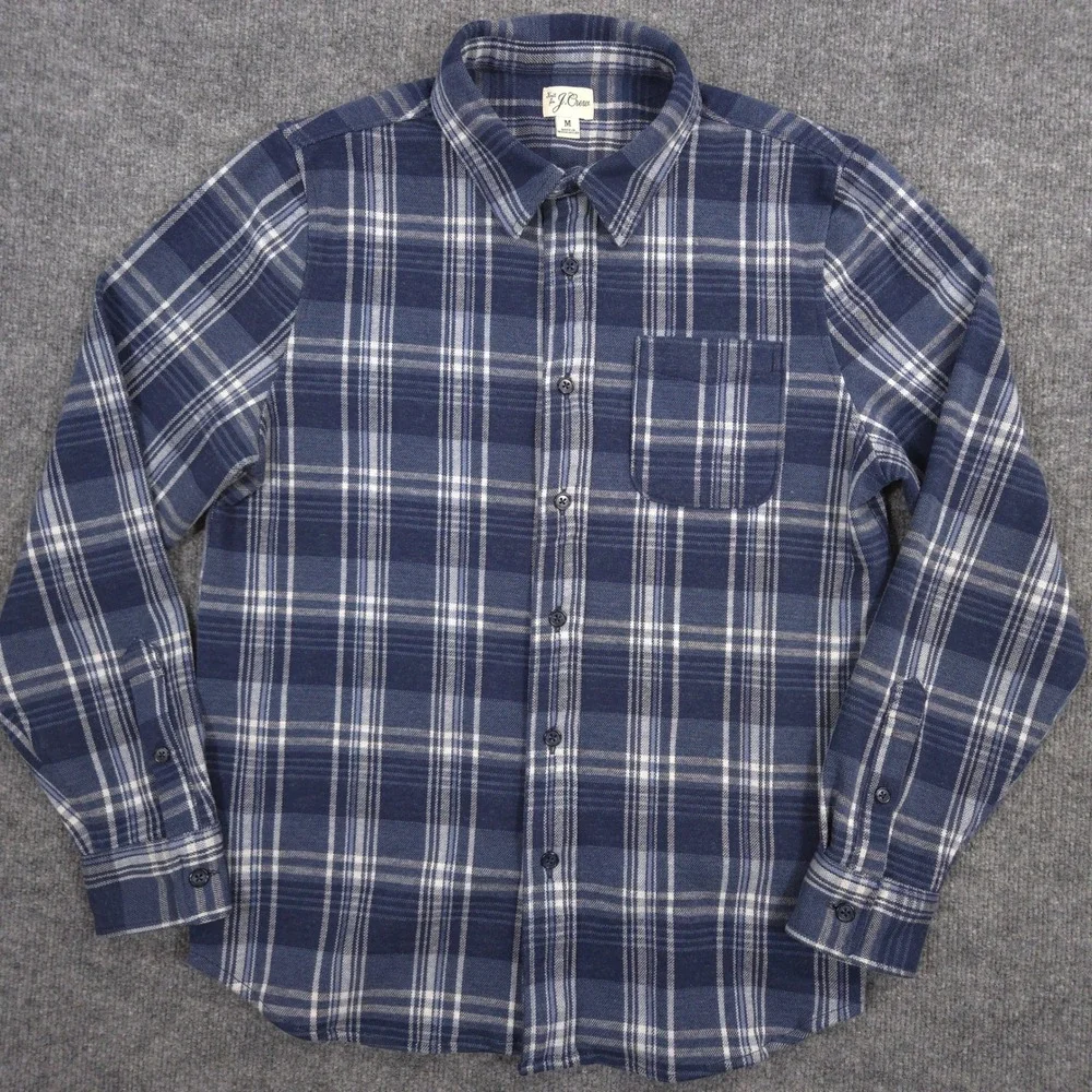 J Crew Lightweight Seaboard Soft-Knit Shirt Mens M Blue Plaid Brushed Flannel